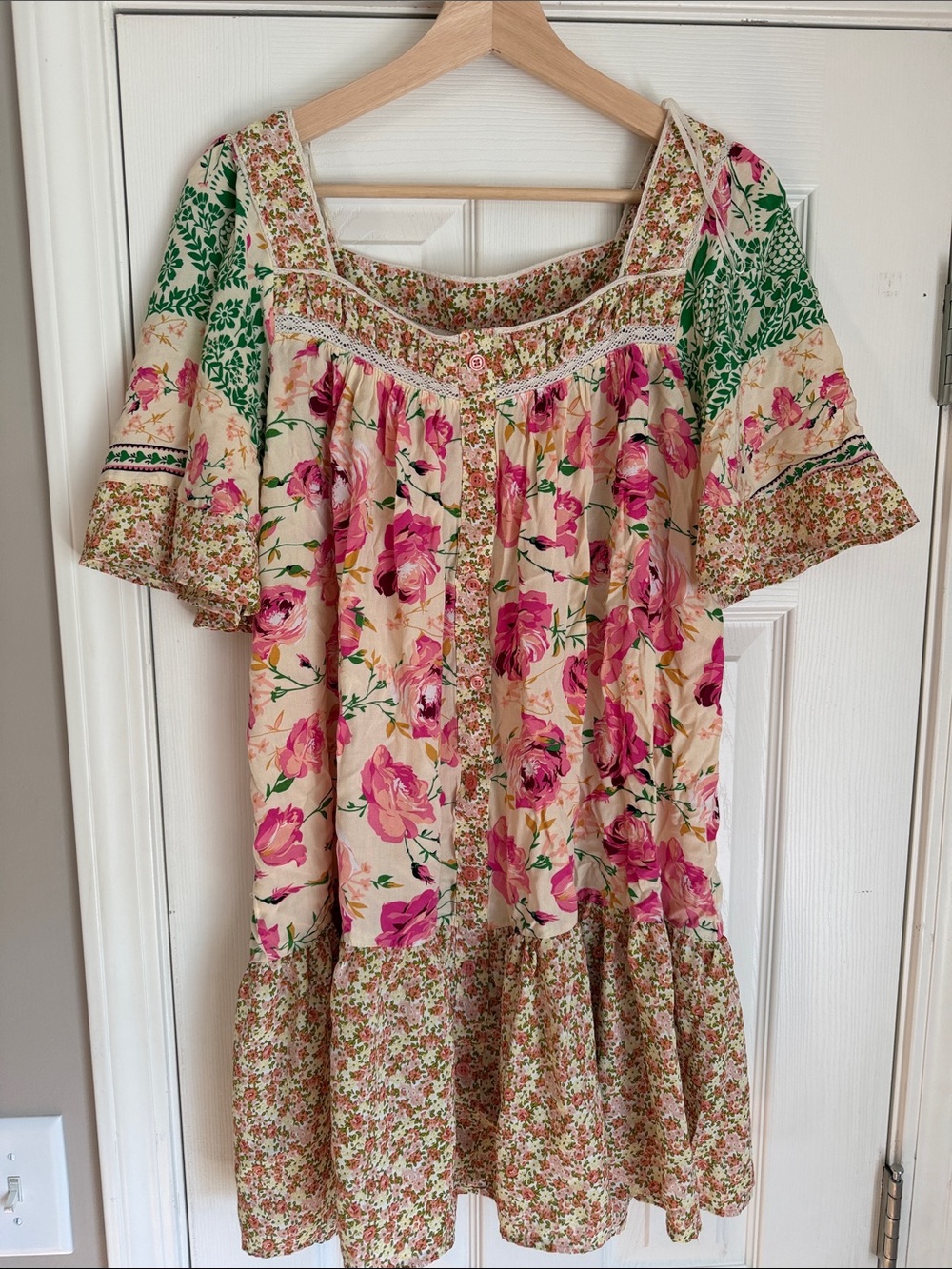 Umgee Cream Mini Dress with Pink Floral Print